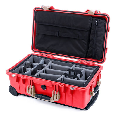 Pelican 1510 Case, Red with Desert Tan Handles & Latches Gray Padded Microfiber Dividers with Computer Pouch ColorCase 015100-0270-320-310
