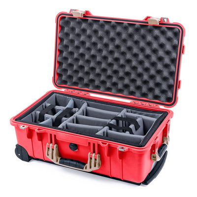Pelican 1510 Case, Red with Desert Tan Handles & Latches Gray Padded Microfiber Dividers with Convolute Lid Foam ColorCase 015100-0070-320-310