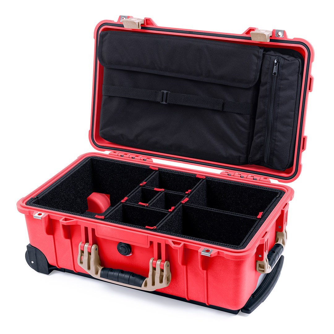 Pelican 1510 Case, Red with Desert Tan Handles &amp; Latches TrekPak Divider System with Computer Pouch ColorCase 015100-0220-320-310