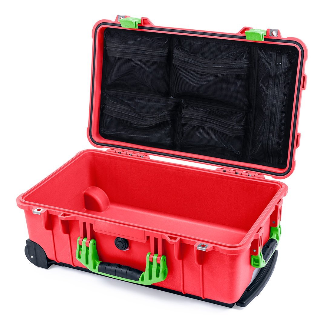 Pelican 1510 Case, Red with Lime Green Handles &amp; Latches Mesh Lid Organizer Only ColorCase 015100-0100-320-300