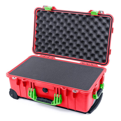 Pelican 1510 Case, Red with Lime Green Handles & Latches Pick & Pluck Foam with Convolute Lid Foam ColorCase 015100-0001-320-300