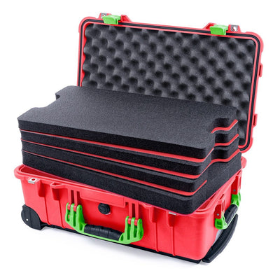 Pelican 1510 Case, Red with Lime Green Handles & Latches Custom Tool Kit (4 Foam Inserts with Convolute Lid Foam) ColorCase 015100-0060-320-300