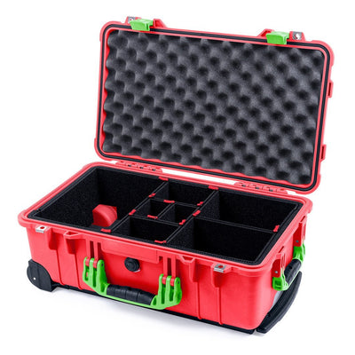 Pelican 1510 Case, Red with Lime Green Handles & Latches TrekPak Divider System with Convolute Lid Foam ColorCase 015100-0020-320-300
