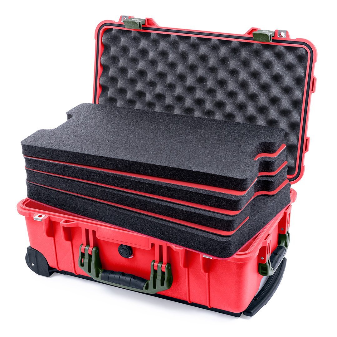 Pelican 1510 Case, Red with OD Green Handles & Latches Custom Tool Kit (4 Foam Inserts with Convolute Lid Foam) ColorCase 015100-0060-320-130