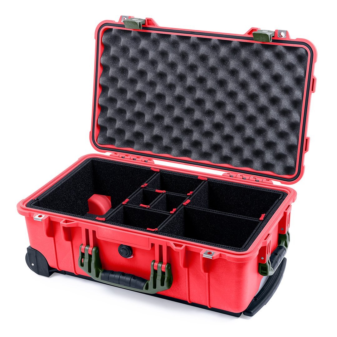 Pelican 1510 Case, Red with OD Green Handles &amp; Latches TrekPak Divider System with Convolute Lid Foam ColorCase 015100-0020-320-130