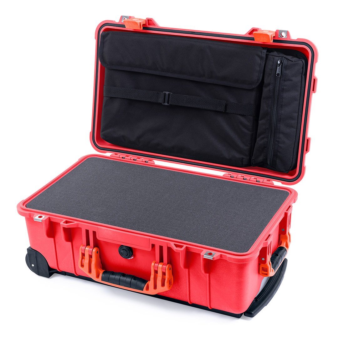 Pelican 1510 Case, Red with Orange Handles &amp; Latches Pick &amp; Pluck Foam with Computer Pouch ColorCase 015100-0201-320-150