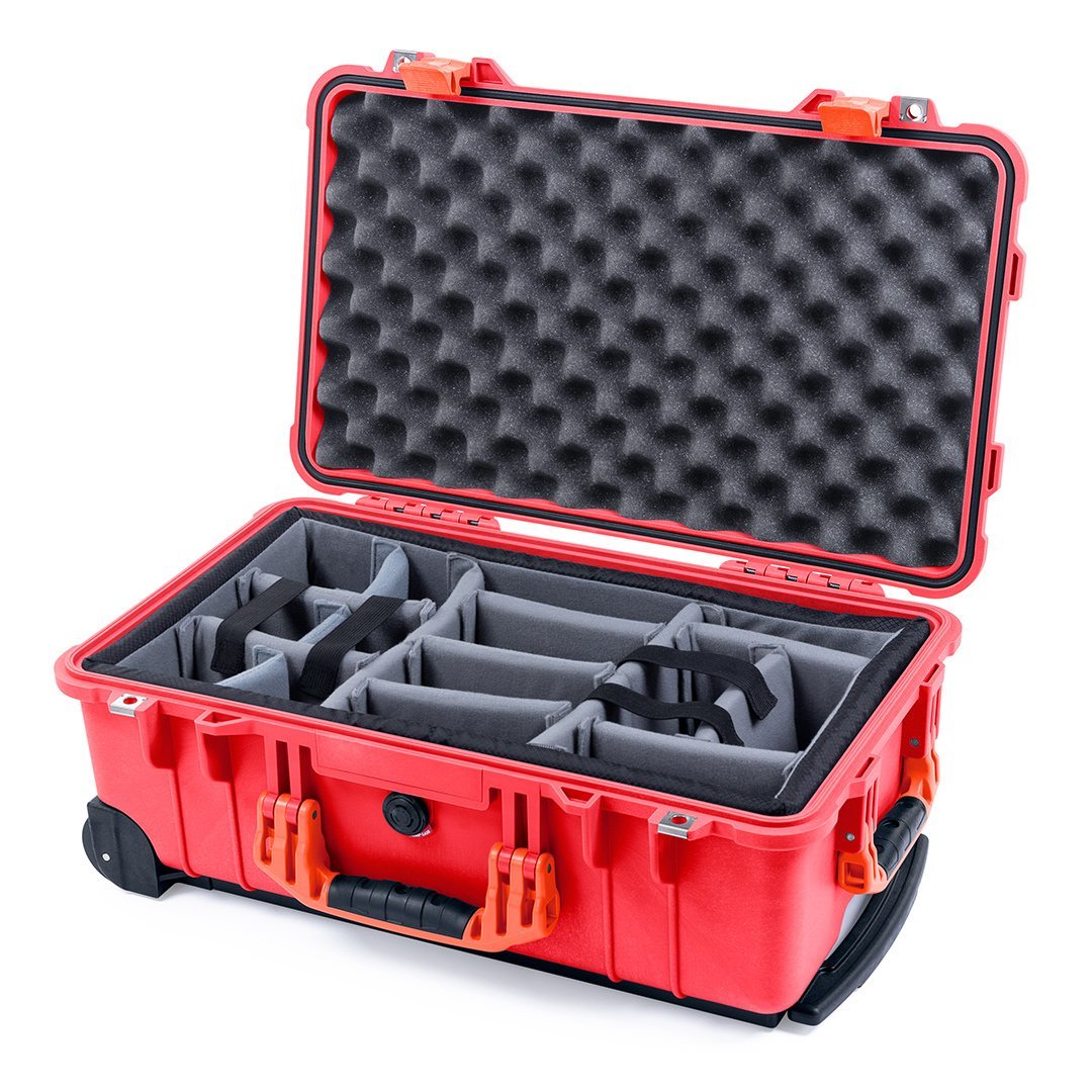 Pelican 1510 Case, Red with Orange Handles &amp; Latches Gray Padded Microfiber Dividers with Convolute Lid Foam ColorCase 015100-0070-320-150