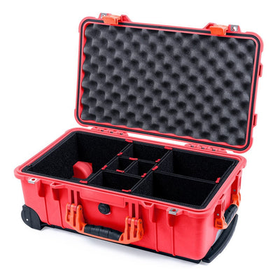 Pelican 1510 Case, Red with Orange Handles & Latches TrekPak Divider System with Convolute Lid Foam ColorCase 015100-0020-320-150