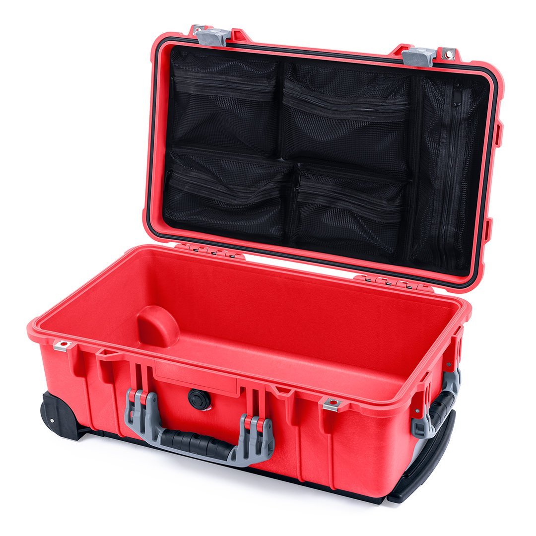 Pelican 1510 Case, Red with Silver Handles &amp; Latches Mesh Lid Organizer Only ColorCase 015100-0100-320-180
