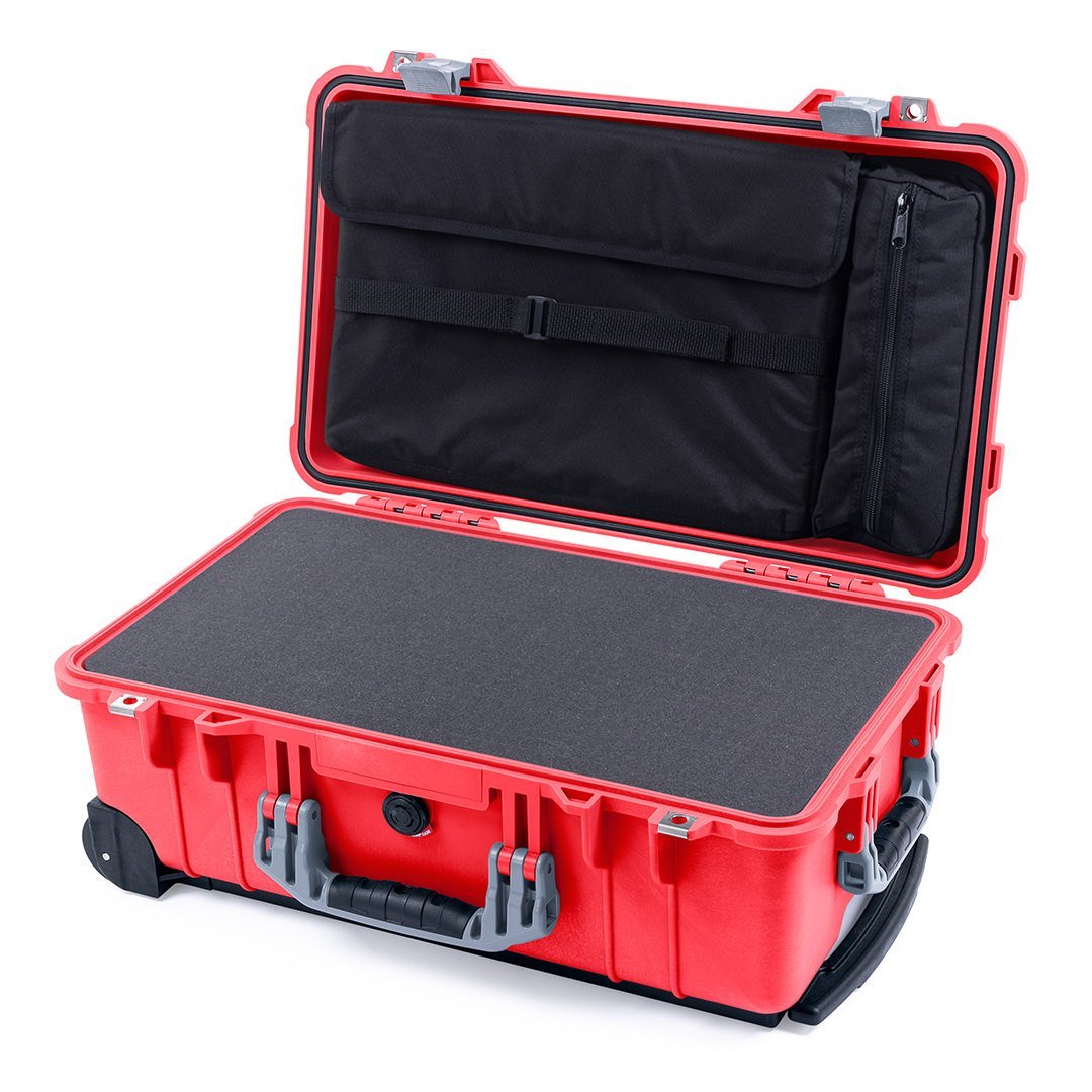Pelican 1510 Case, Red with Silver Handles &amp; Latches Pick &amp; Pluck Foam with Computer Pouch ColorCase 015100-0201-320-180