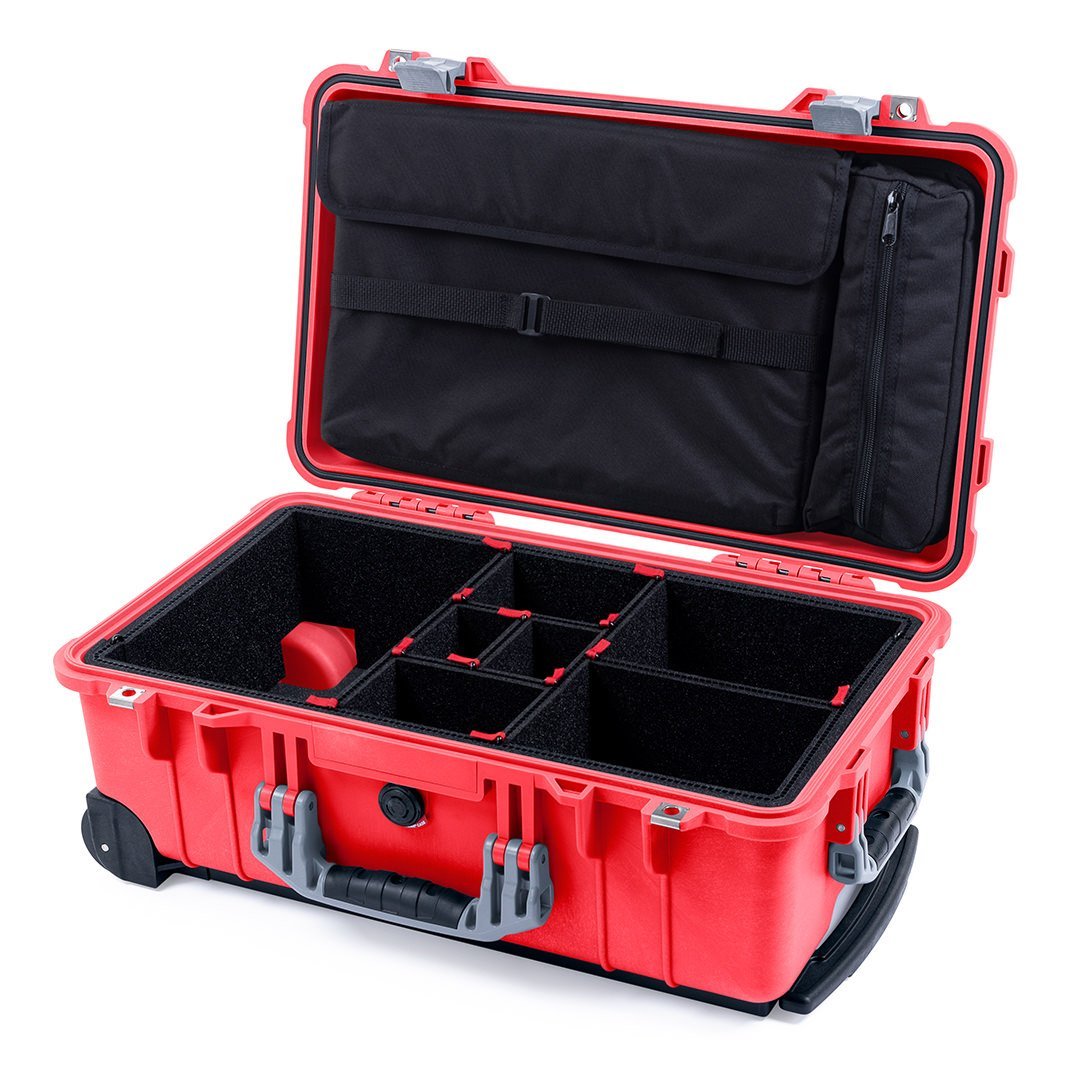 Pelican 1510 Case, Red with Silver Handles &amp; Latches TrekPak Divider System with Computer Pouch ColorCase 015100-0220-320-180