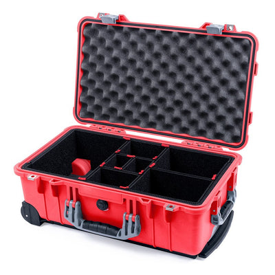 Pelican 1510 Case, Red with Silver Handles & Latches TrekPak Divider System with Convolute Lid Foam ColorCase 015100-0020-320-180