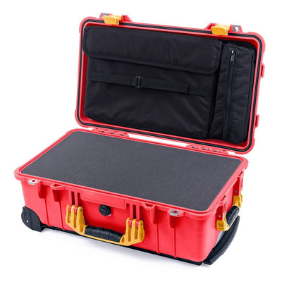Pelican 1510 Case, Red with Yellow Handles & Latches Pick & Pluck Foam with Computer Pouch ColorCase 015100-0201-320-240