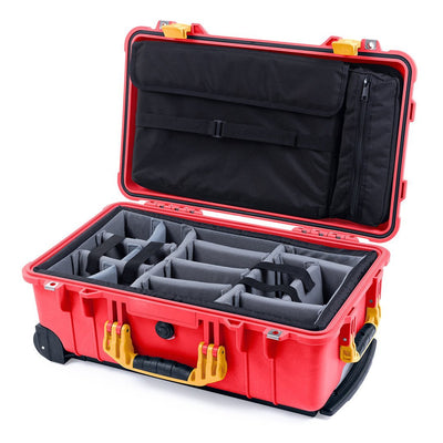 Pelican 1510 Case, Red with Yellow Handles & Latches Gray Padded Microfiber Dividers with Computer Pouch ColorCase 015100-0270-320-240