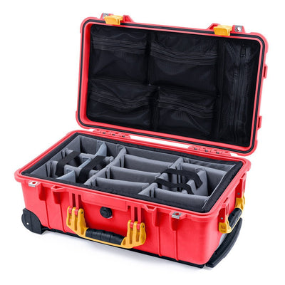 Pelican 1510 Case, Red with Yellow Handles & Latches Gray Padded Microfiber Dividers with Mesh Lid Organizer ColorCase 015100-0170-320-240