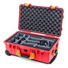 Pelican 1510 Case, Red with Yellow Handles & Latches Gray Padded Microfiber Dividers with Convolute Lid Foam ColorCase 015100-0070-320-240