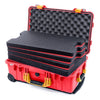 Pelican 1510 Case, Red with Yellow Handles & Latches Custom Tool Kit (4 Foam Inserts with Convolute Lid Foam) ColorCase 015100-0060-320-240