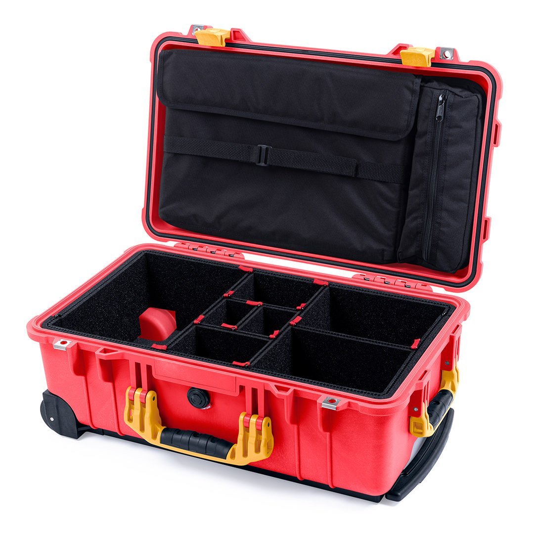 Pelican 1510 Case, Red with Yellow Handles &amp; Latches TrekPak Divider System with Computer Pouch ColorCase 015100-0220-320-240
