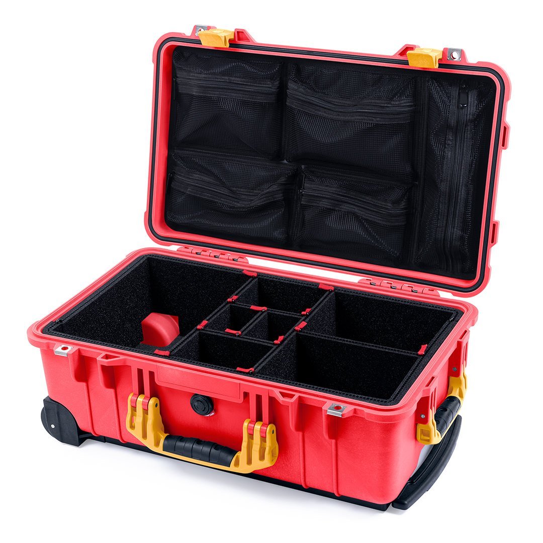 Pelican 1510 Case, Red with Yellow Handles &amp; Latches TrekPak Divider System with Mesh Lid Organizer ColorCase 015100-0120-320-240