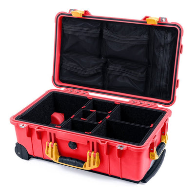 Pelican 1510 Case, Red with Yellow Handles & Latches TrekPak Divider System with Mesh Lid Organizer ColorCase 015100-0120-320-240