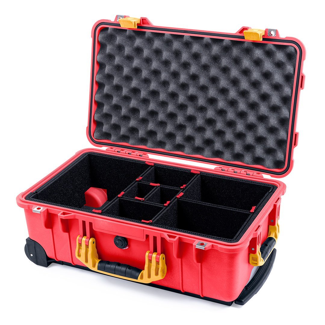Pelican 1510 Case, Red with Yellow Handles &amp; Latches TrekPak Divider System with Convolute Lid Foam ColorCase 015100-0020-320-240