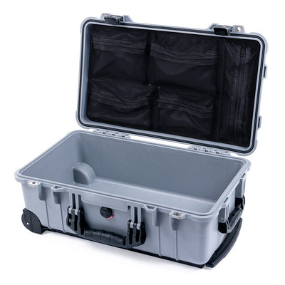 Pelican 1510 Case, Silver with Black Handles & Latches Mesh Lid Organizer Only ColorCase 015100-0100-180-110