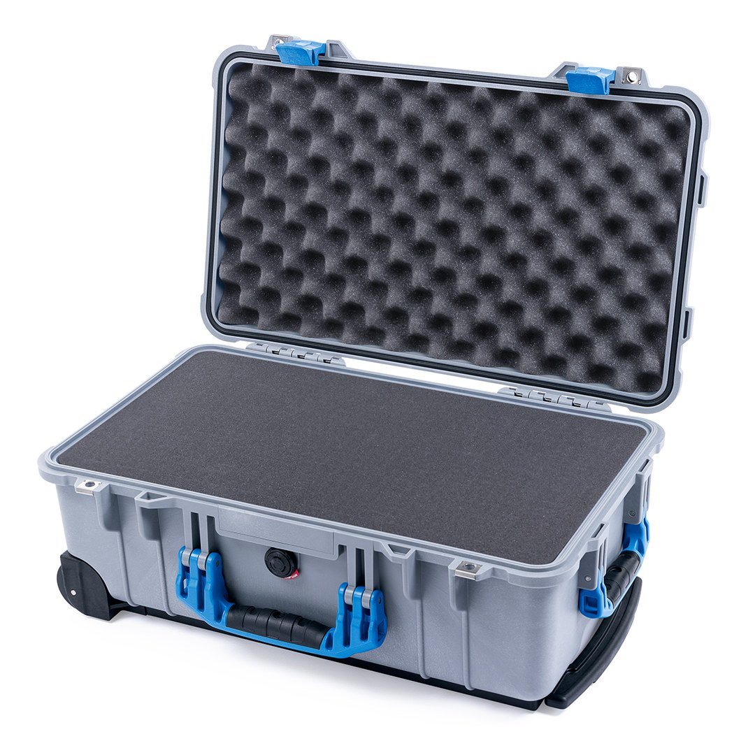 Pelican 1510 Case, Silver with Blue Handles &amp; Latches Pick &amp; Pluck Foam with Convolute Lid Foam ColorCase 015100-0001-180-120