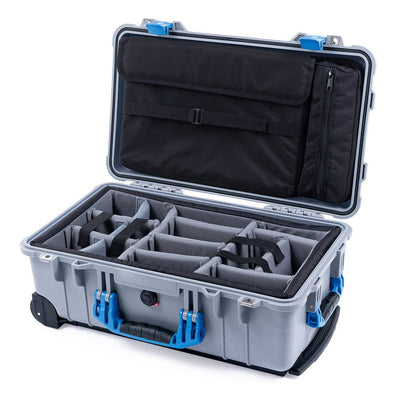 Pelican 1510 Case, Silver with Blue Handles & Latches Gray Padded Microfiber Dividers with Computer Pouch ColorCase 015100-0270-180-120