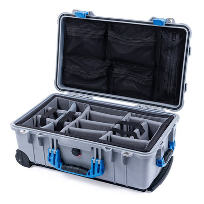 Pelican 1510 Case, Silver with Blue Handles & Latches Gray Padded Microfiber Dividers with Mesh Lid Organizer ColorCase 015100-0170-180-120
