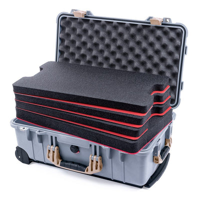 Pelican 1510 Case, Silver with Desert Tan Handles & Latches Custom Tool Kit (4 Foam Inserts with Convolute Lid Foam) ColorCase 015100-0060-180-310