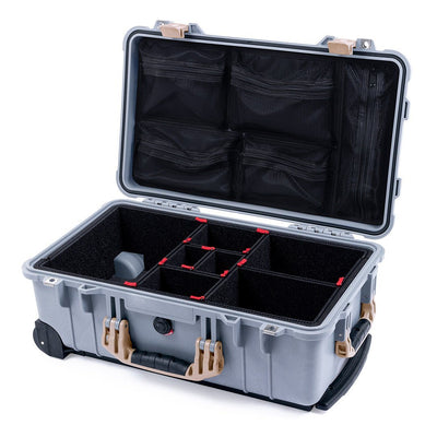Pelican 1510 Case, Silver with Desert Tan Handles & Latches TrekPak Divider System with Mesh Lid Organizer ColorCase 015100-0120-180-310