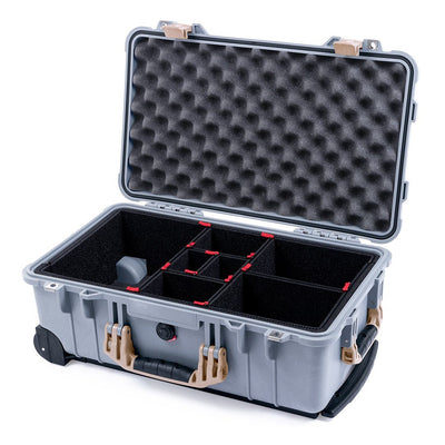 Pelican 1510 Case, Silver with Desert Tan Handles & Latches TrekPak Divider System with Convolute Lid Foam ColorCase 015100-0020-180-310