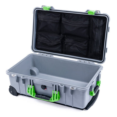 Pelican 1510 Case, Silver with Lime Green Handles & Latches Mesh Lid Organizer Only ColorCase 015100-0100-180-300