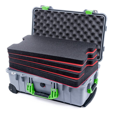 Pelican 1510 Case, Silver with Lime Green Handles & Latches Custom Tool Kit (4 Foam Inserts with Convolute Lid Foam) ColorCase 015100-0060-180-300