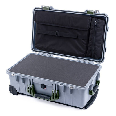 Pelican 1510 Case, Silver with OD Green Handles & Latches Pick & Pluck Foam with Computer Pouch ColorCase 015100-0201-180-130