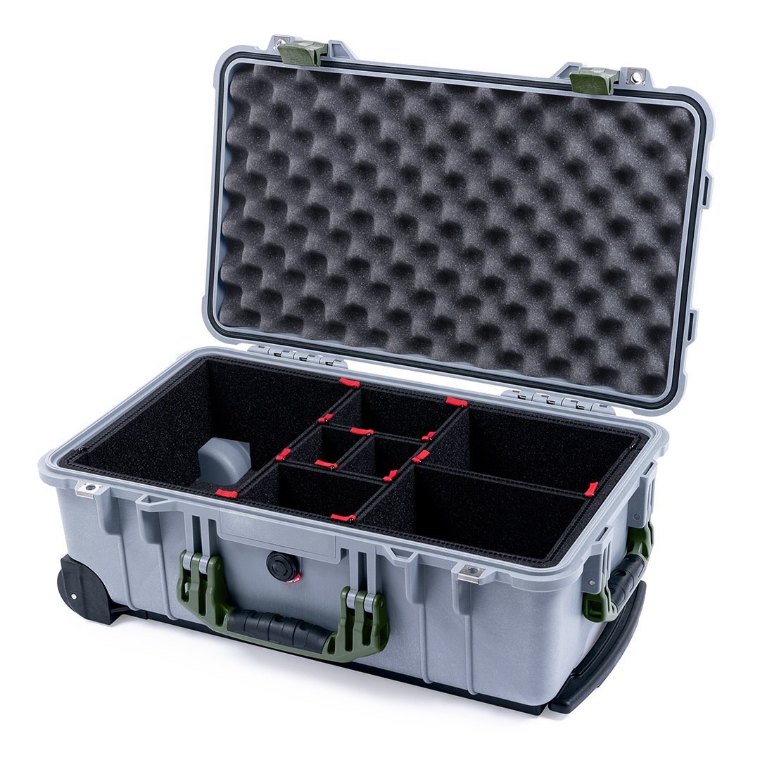 Pelican 1510 Case, Silver with OD Green Handles &amp; Latches TrekPak Divider System with Convolute Lid Foam ColorCase 015100-0020-180-130
