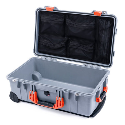Pelican 1510 Case, Silver with Orange Handles & Latches Mesh Lid Organizer Only ColorCase 015100-0100-180-150
