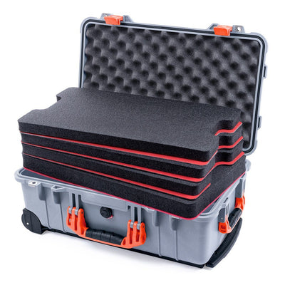 Pelican 1510 Case, Silver with Orange Handles & Latches Custom Tool Kit (4 Foam Inserts with Convolute Lid Foam) ColorCase 015100-0060-180-150