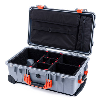 Pelican 1510 Case, Silver with Orange Handles & Latches TrekPak Divider System with Computer Pouch ColorCase 015100-0220-180-150