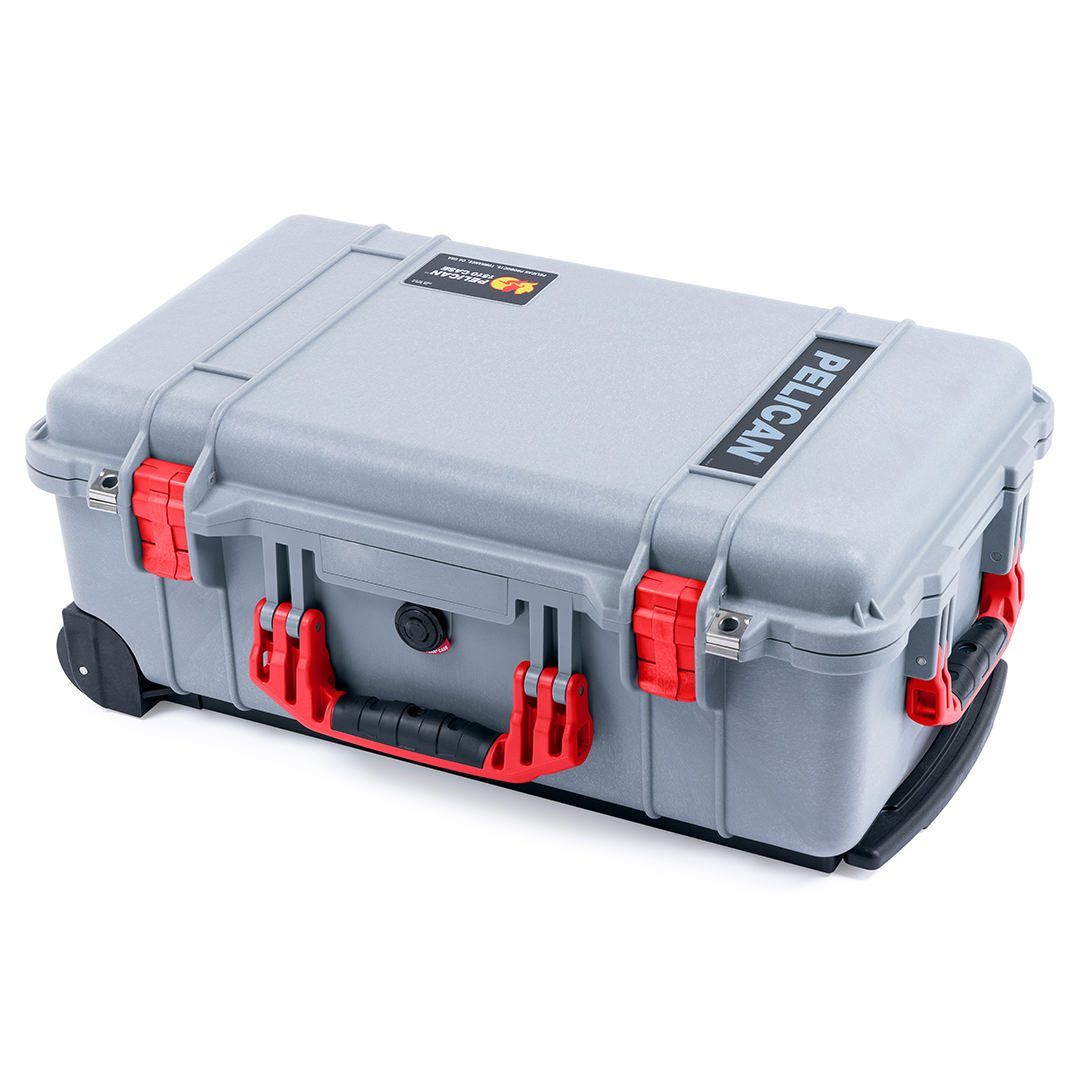 Pelican 1510 Case, Silver with Red Handles & Latches ColorCase 