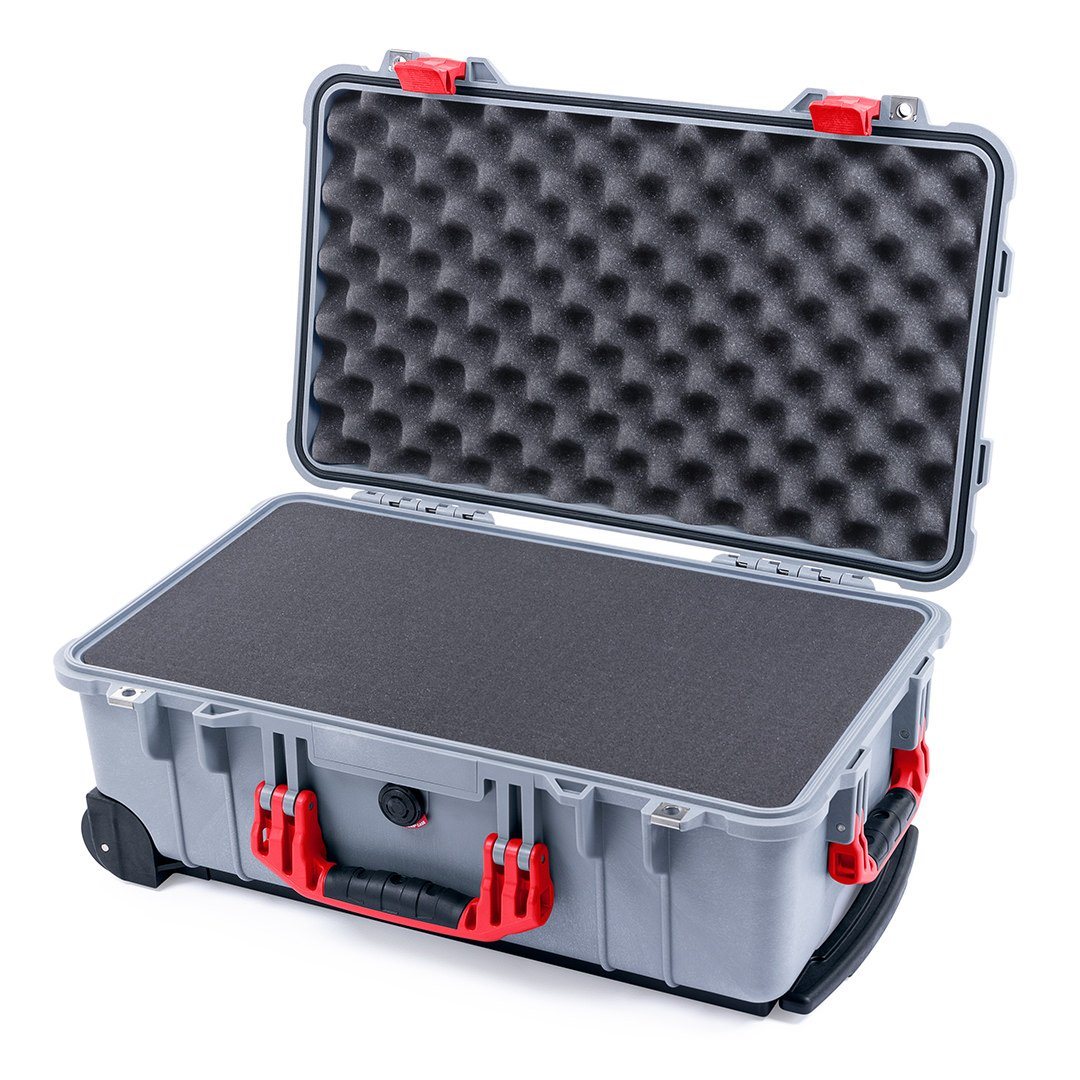 Pelican 1510 Case, Silver with Red Handles &amp; Latches Pick &amp; Pluck Foam with Convolute Lid Foam ColorCase 015100-0001-180-320