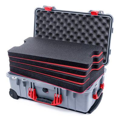 Pelican 1510 Case, Silver with Red Handles & Latches Custom Tool Kit (4 Foam Inserts with Convolute Lid Foam) ColorCase 015100-0060-180-320
