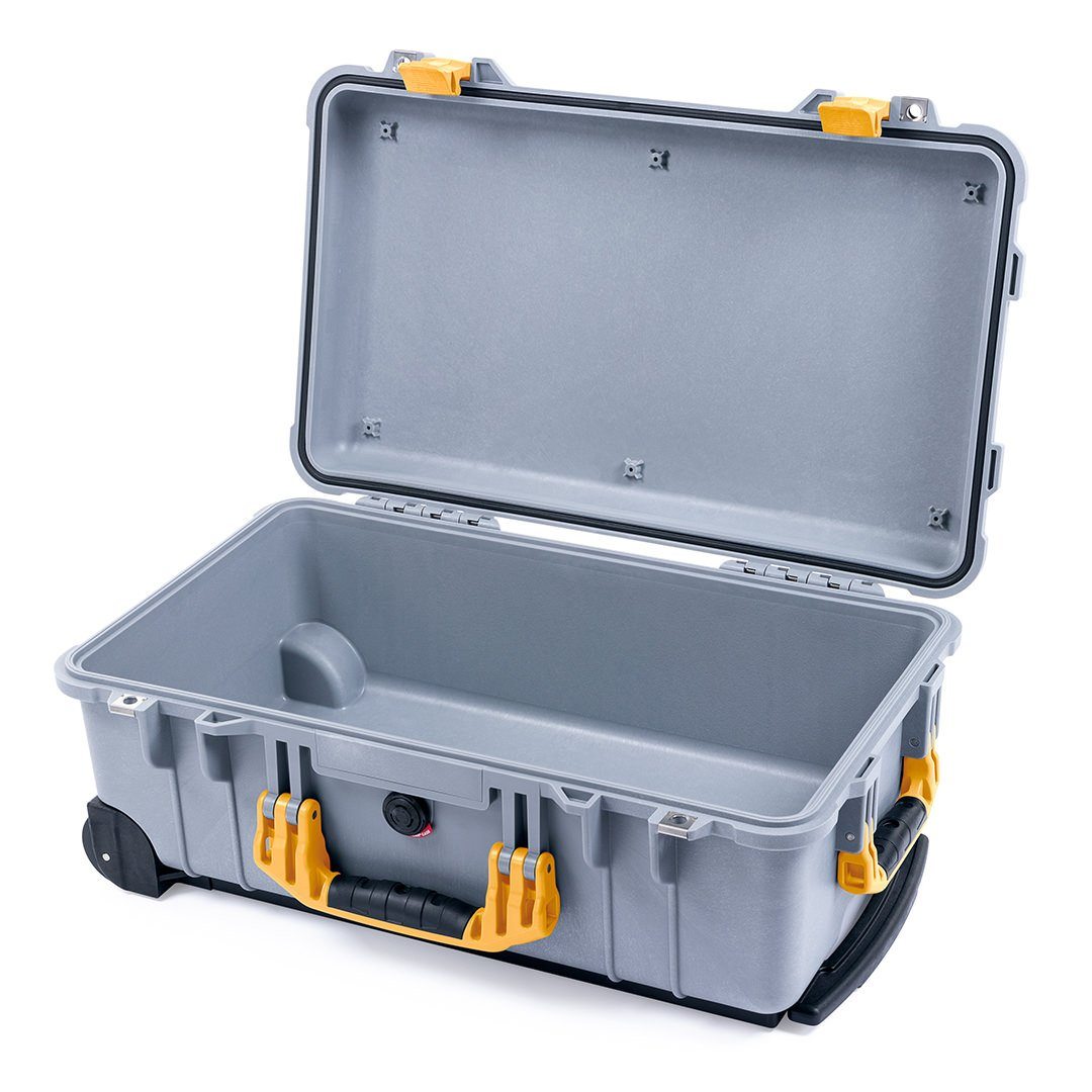 Pelican 1510 Case, Silver with Yellow Handles &amp; Latches None (Case Only) ColorCase 015100-0000-180-240
