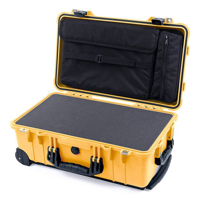 Pelican 1510 Case, Yellow with Black Handles & Latches Pick & Pluck Foam with Computer Pouch ColorCase 015100-0201-240-110