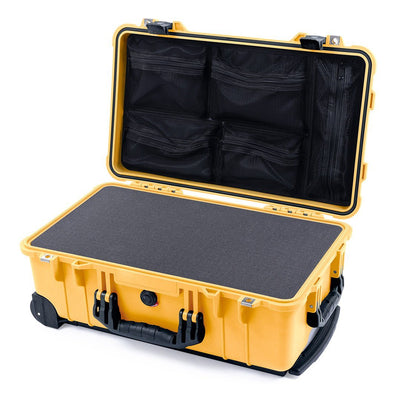 Pelican 1510 Case, Yellow with Black Handles & Latches Pick & Pluck Foam with Mesh Lid Organizer ColorCase 015100-0101-240-110