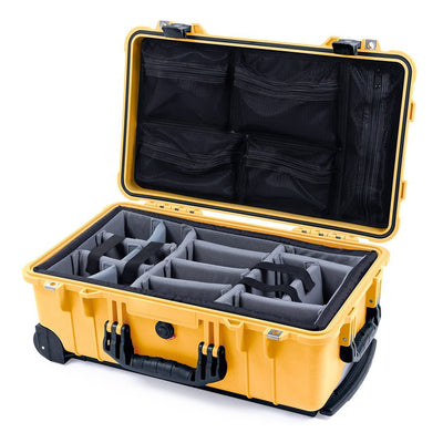 Pelican 1510 Case, Yellow with Black Handles & Latches Gray Padded Microfiber Dividers with Mesh Lid Organizer ColorCase 015100-0170-240-110