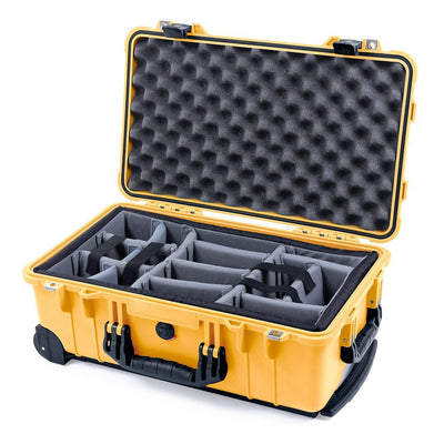Pelican 1510 Case, Yellow with Black Handles & Latches Gray Padded Microfiber Dividers with Convolute Lid Foam ColorCase 015100-0070-240-110