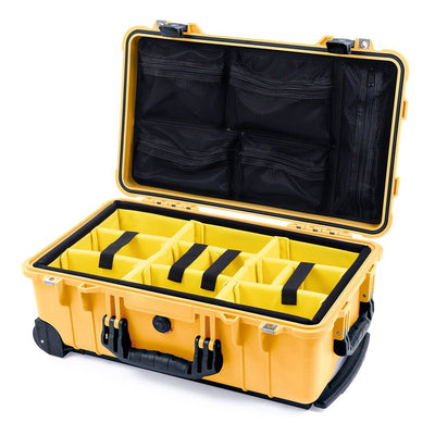 Pelican 1510 Case, Yellow with Black Handles & Latches Yellow Padded Microfiber Dividers with Mesh Lid Organizer ColorCase 015100-0110-240-110