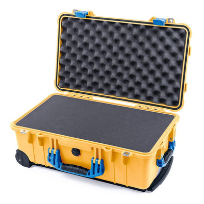 Pelican 1510 Case, Yellow with Blue Handles & Latches Pick & Pluck Foam with Convolute Lid Foam ColorCase 015100-0001-240-120