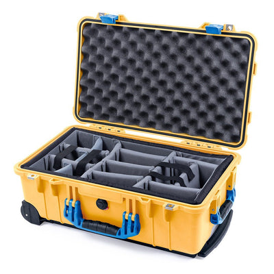 Pelican 1510 Case, Yellow with Blue Handles & Latches Gray Padded Microfiber Dividers with Convolute Lid Foam ColorCase 015100-0070-240-120
